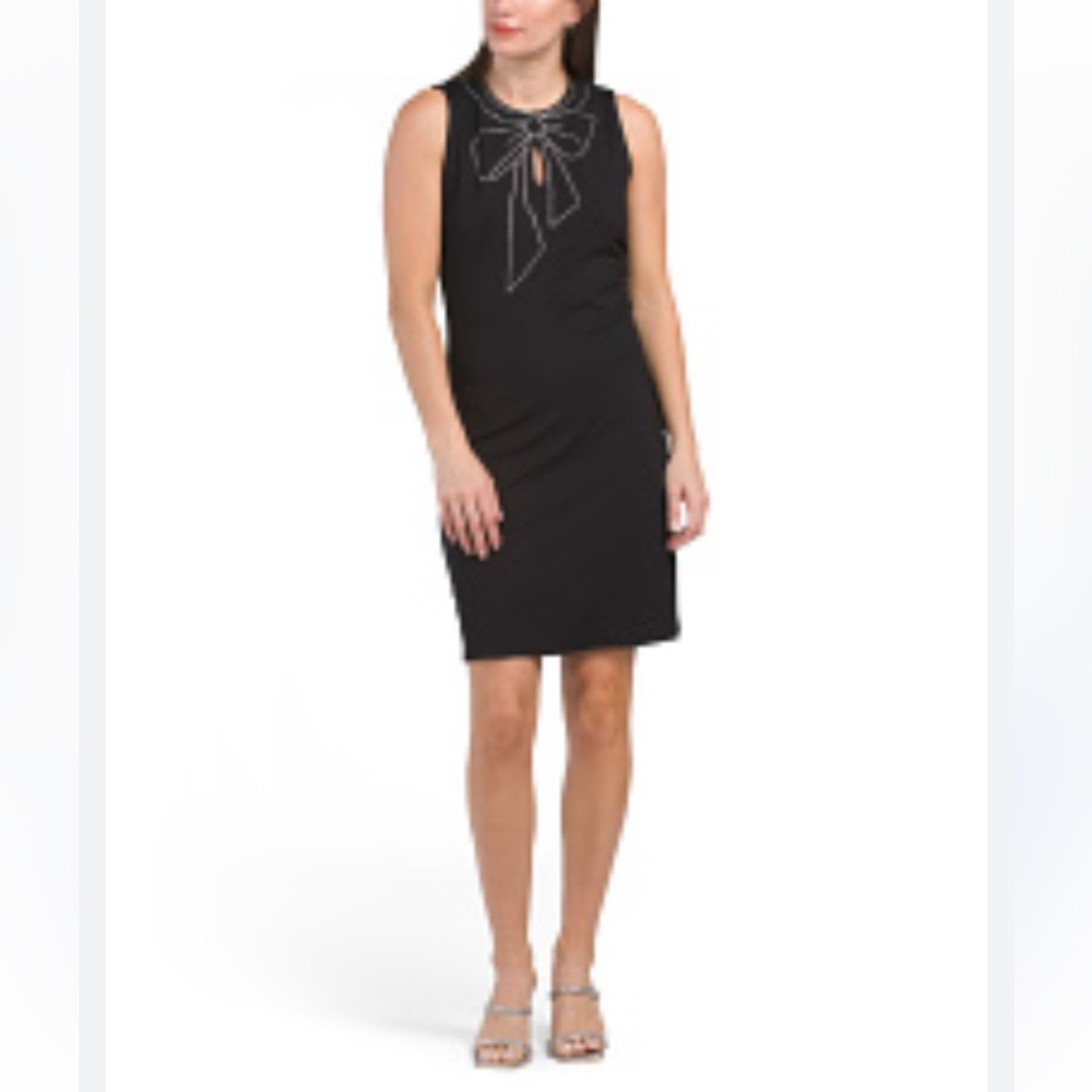 Maison Jules Little Black Bow Front Shift Dress Size M New With Tag